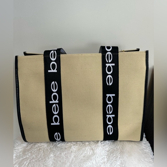 Bebe Beige Tote with Black Logo Straps NWT - Picture 5 of 9